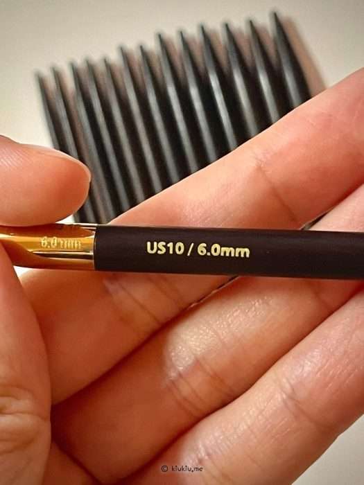 Lantern Moon needle size marking printed in gold
