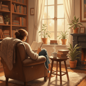 reading book in a cozy room