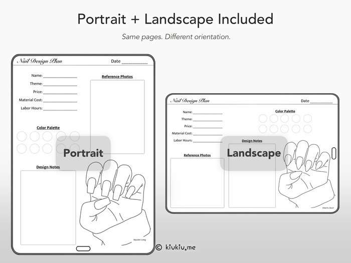 portrait and landscape view of nail planner