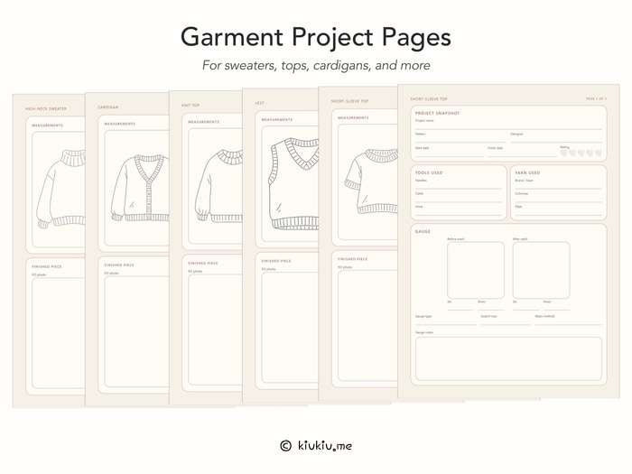Overview of garment project pages - sweaters tops, cardigans, etc