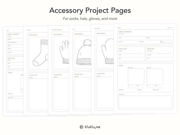 accessory project pages - socks, hat, gloves, gift, etc