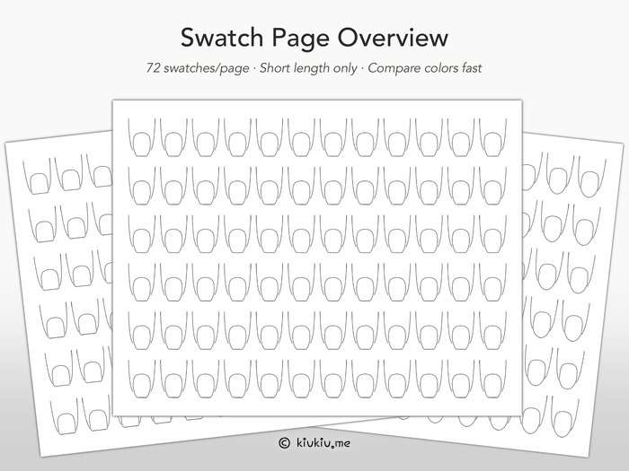 72 swatches - short length only. compare colors fast for your nail design