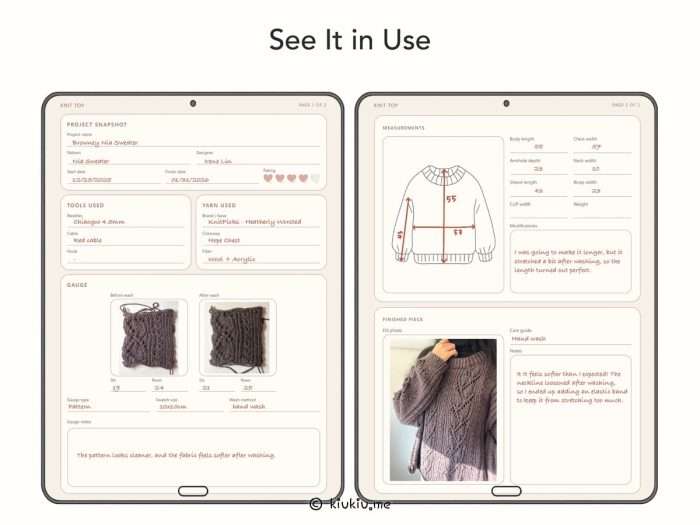 real usage of knitting journal